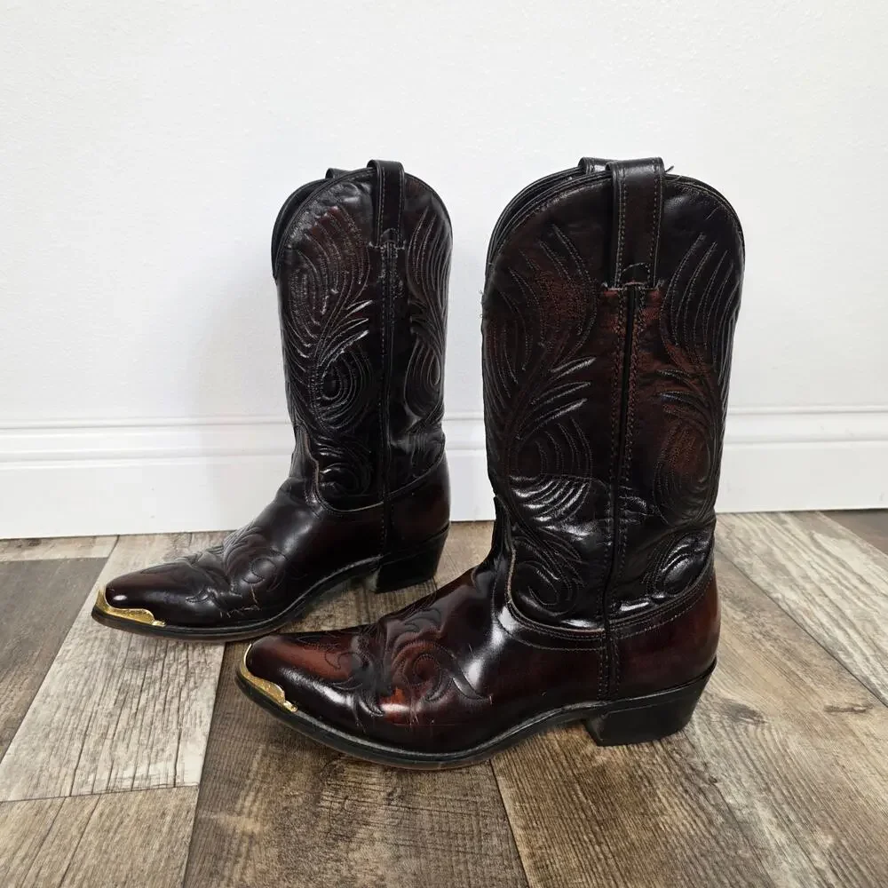 Vintage Laredo Burgundy Leather Cowboy Boots Men’s 10.5 D Made USA Western